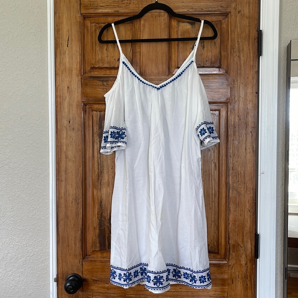 Tommy Bahama white and blue embroidered mini dress sz XL